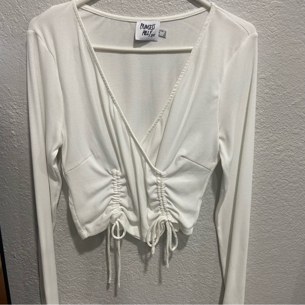 Princess Polly Cream Ruched Wrap Blouse
